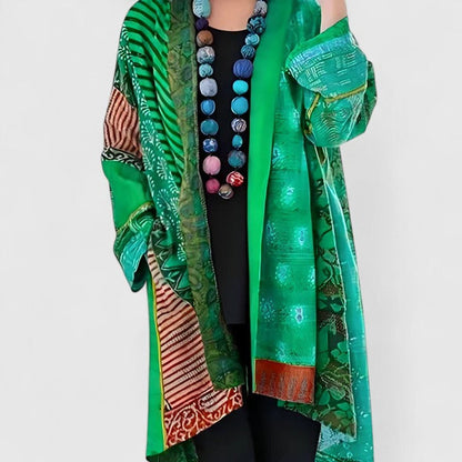 Women's Open-Front Patchwork Print Long Cardigan