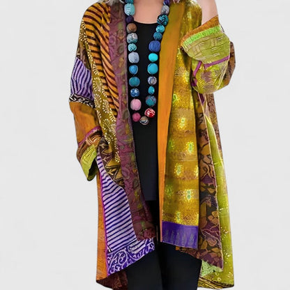 Women's Open-Front Patchwork Print Long Cardigan