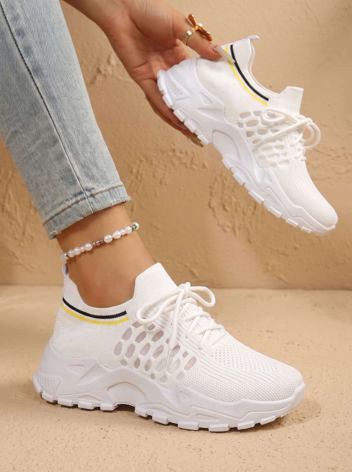 Women's Orthopedic Lace-Up Chunky Sole Mesh Sneakers