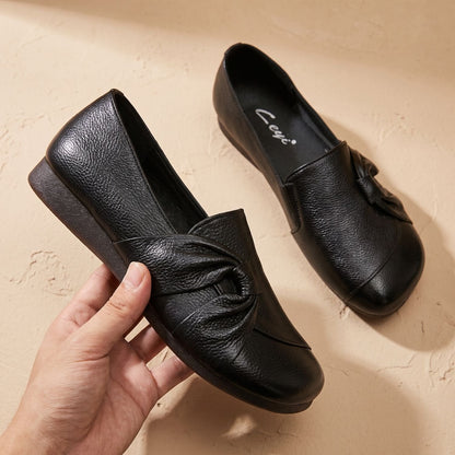 Women's Orthopedic Leather Slip-On Flats with Bow Detail