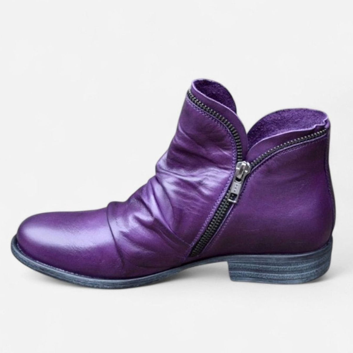 Women's Orthopedic Ruched Leather Side-Zip Ankle Boots