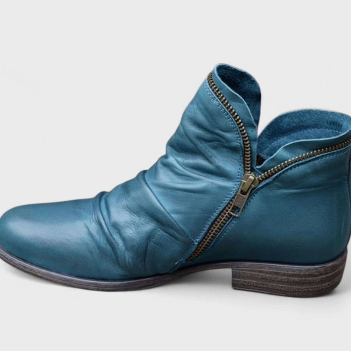 Women's Orthopedic Ruched Leather Side-Zip Ankle Boots
