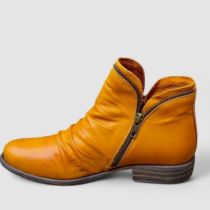 Women's Orthopedic Ruched Leather Side-Zip Ankle Boots