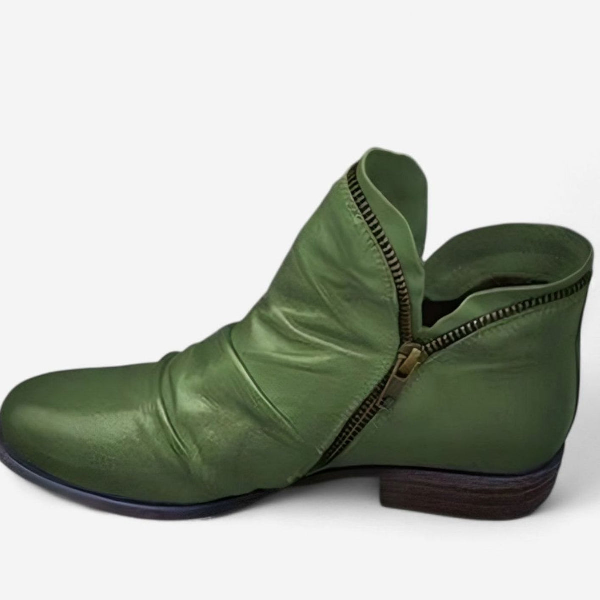 Women's Orthopedic Ruched Leather Side-Zip Ankle Boots