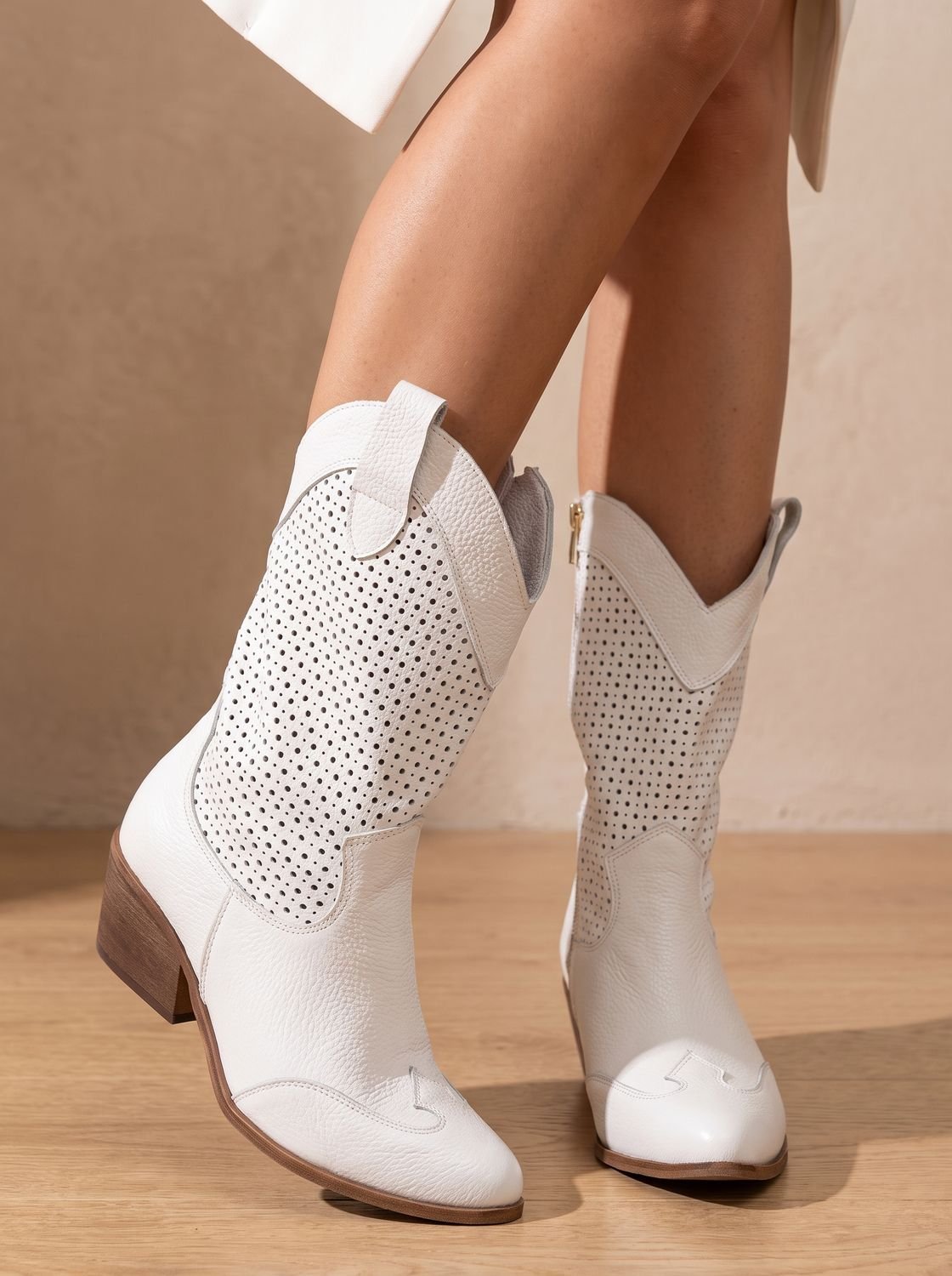 Women's Orthopedic Western Mid-Calf Perforated Suede Block-Heel Boots
