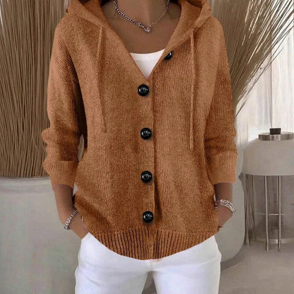 Women's Oversized Button-Front Hooded Knit Cardigan Sweater
