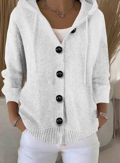 Women's Oversized Button-Front Hooded Knit Cardigan Sweater
