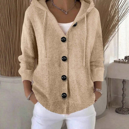 Women's Oversized Button-Front Hooded Knit Cardigan Sweater