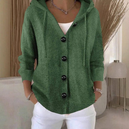 Women's Oversized Button-Front Hooded Knit Cardigan Sweater