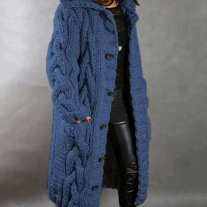 Women's Oversized Cable-Knit Hooded Button-Down Cardigan