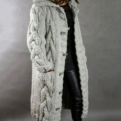 Women's Oversized Cable-Knit Hooded Button-Down Cardigan