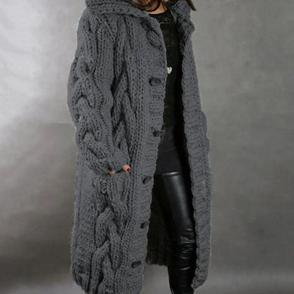 Women's Oversized Cable-Knit Hooded Button-Down Cardigan