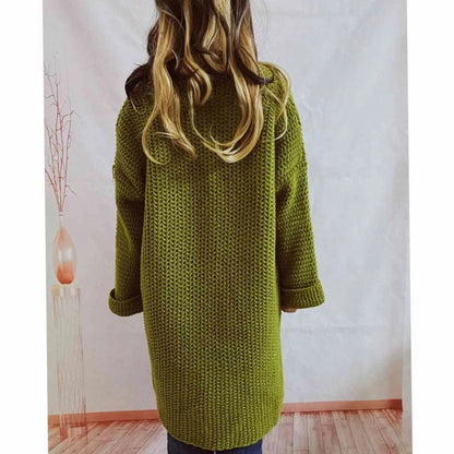 Women's Oversized Chunky-Knit Long Open-Front Cardigan with Pockets