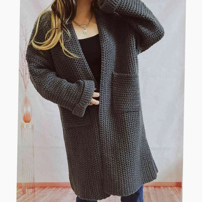 Women's Oversized Chunky-Knit Long Open-Front Cardigan with Pockets