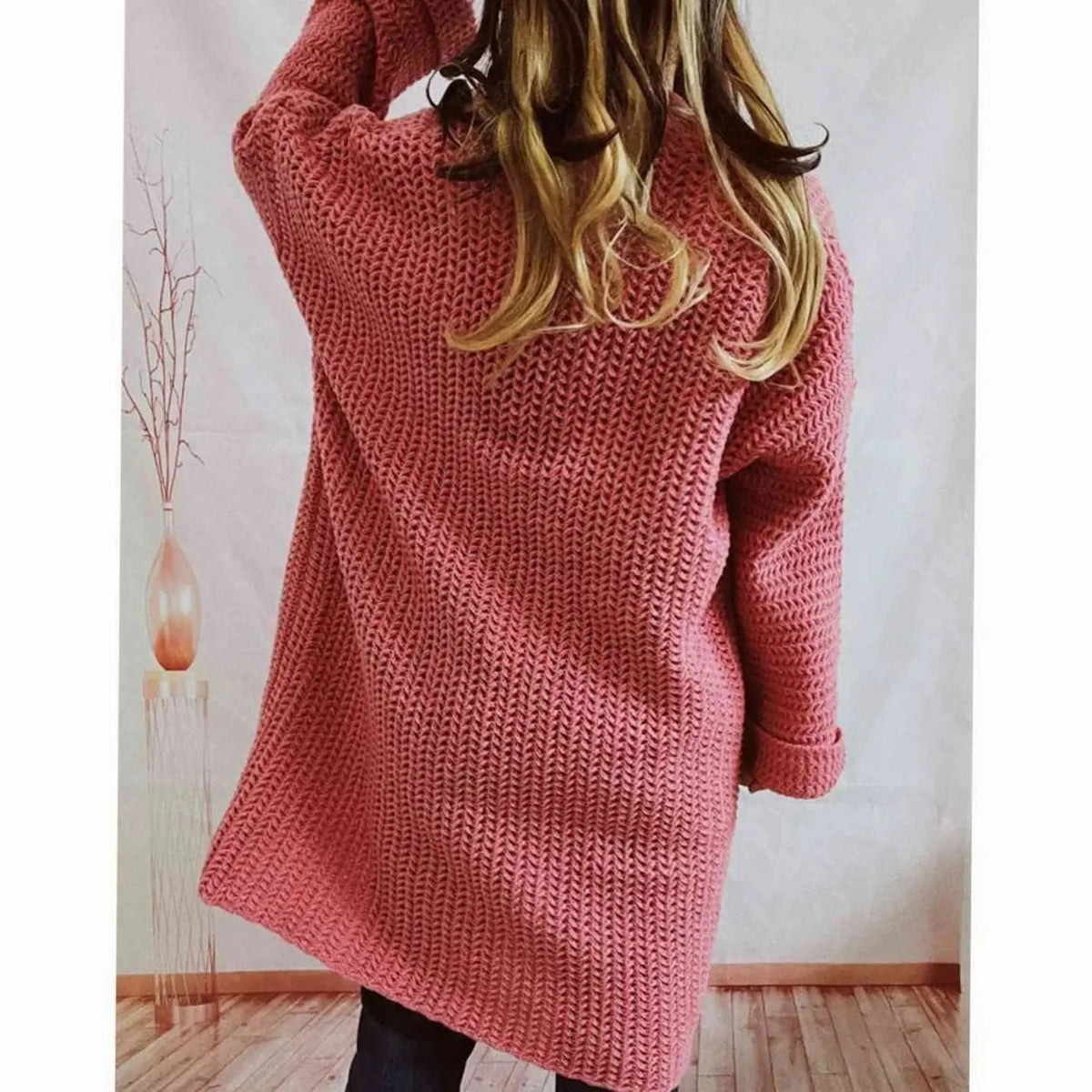 Women's Oversized Chunky-Knit Long Open-Front Cardigan with Pockets