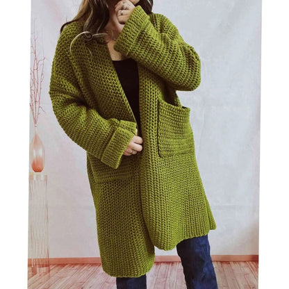 Women's Oversized Chunky-Knit Long Open-Front Cardigan with Pockets