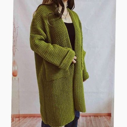 Women's Oversized Chunky-Knit Long Open-Front Cardigan with Pockets