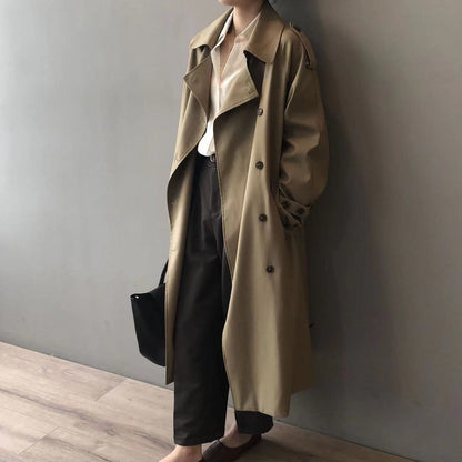 Women's Oversized Double-Breasted Water-Repellent Long Trench Coat