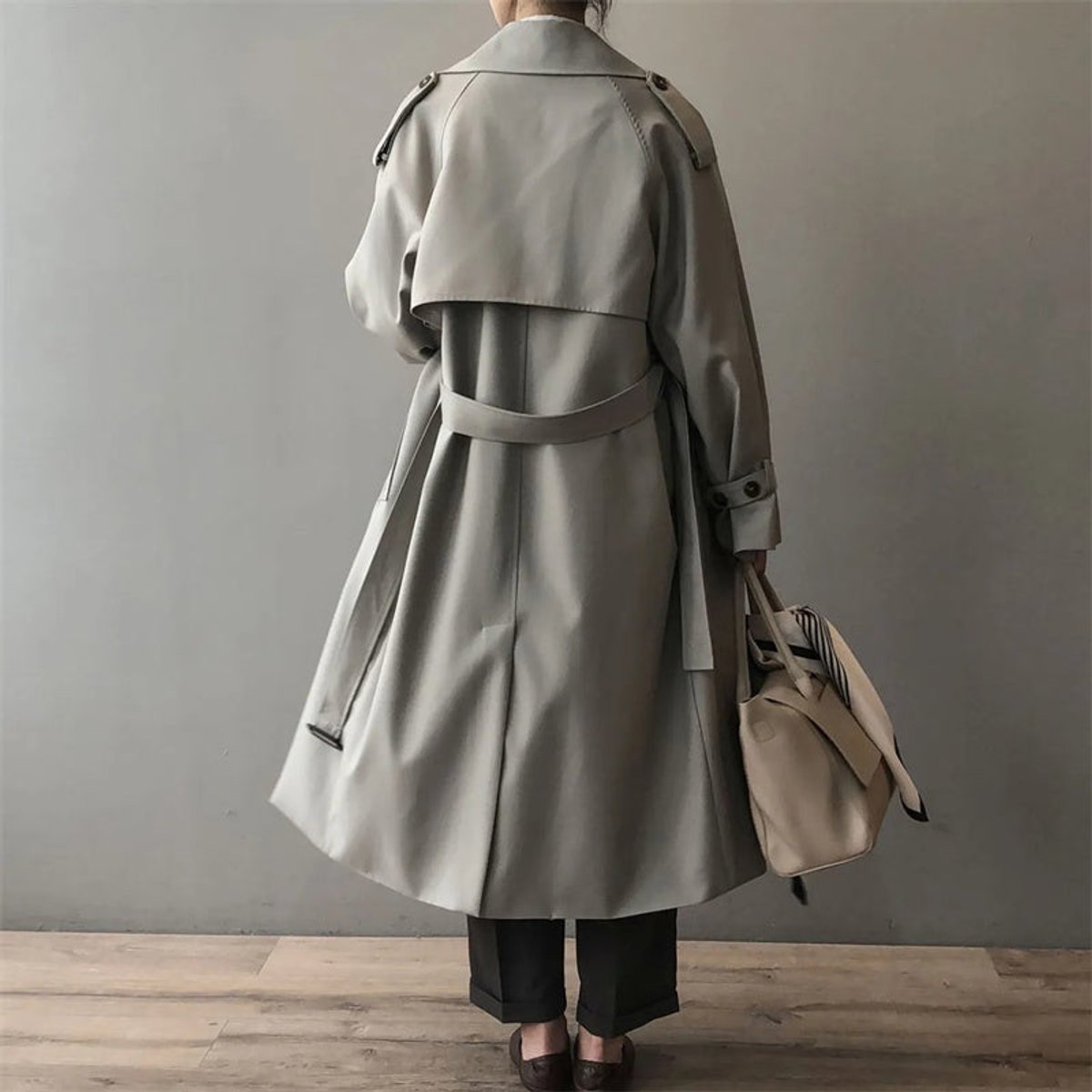 Women's Oversized Double-Breasted Water-Repellent Long Trench Coat