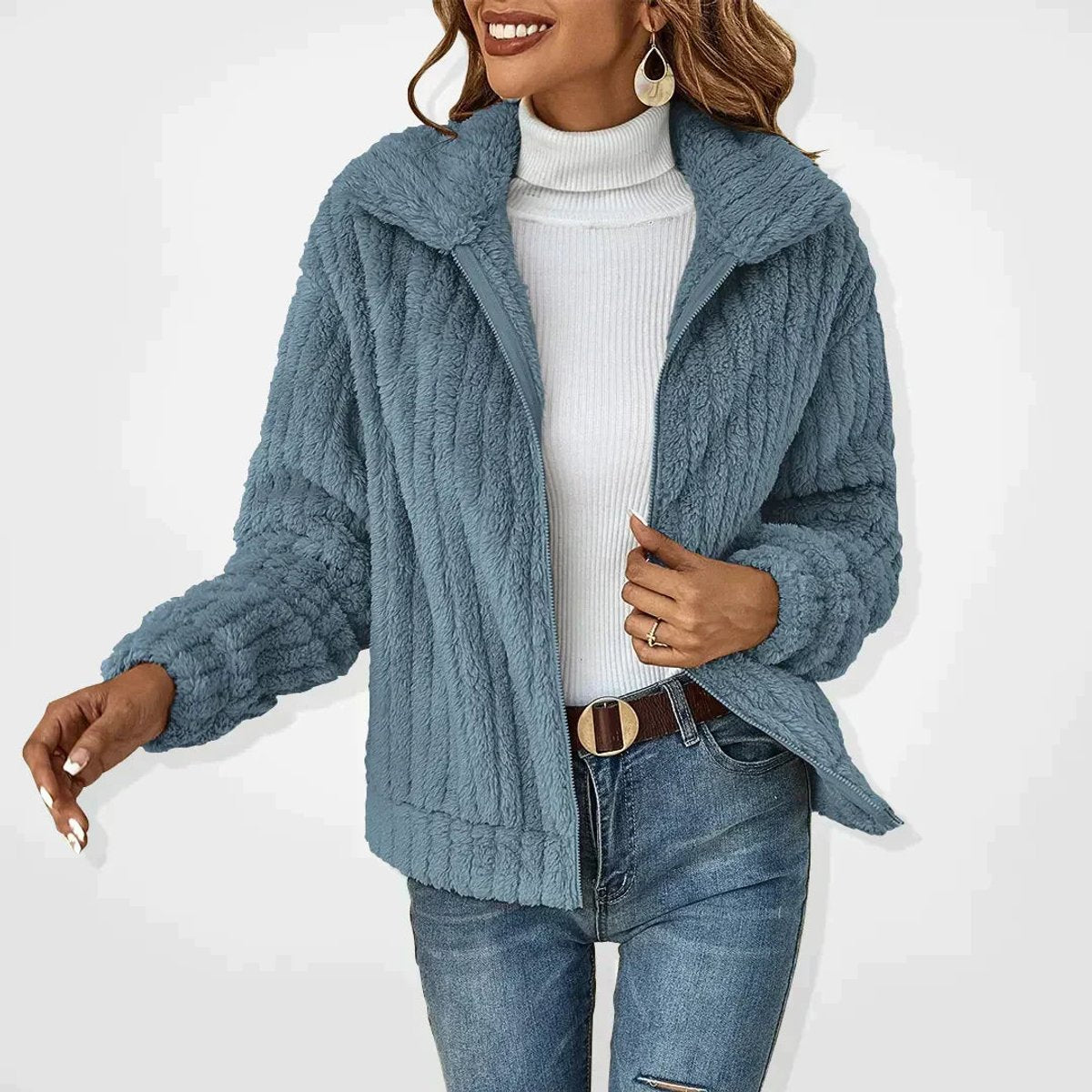 Women's Oversized Fluffy Zip-Up Sherpa Cardigan Jacket