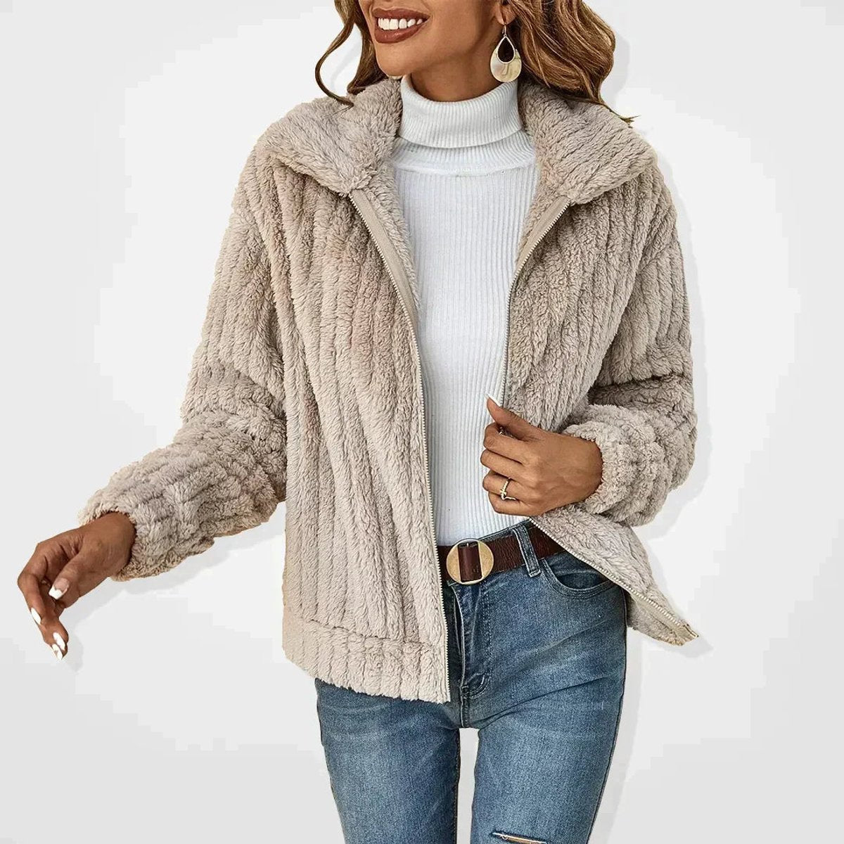 Women's Oversized Fluffy Zip-Up Sherpa Cardigan Jacket