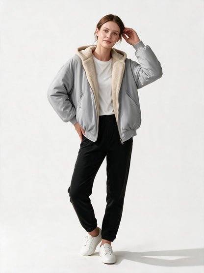 Women's Oversized Hooded Winter Jacket with Teddy Lining