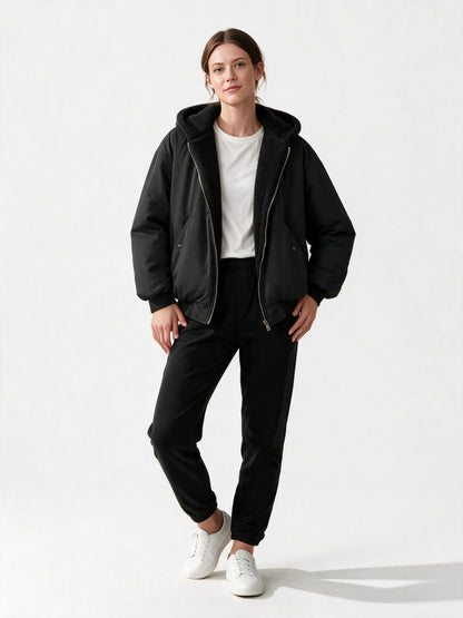 Women's Oversized Hooded Winter Jacket with Teddy Lining