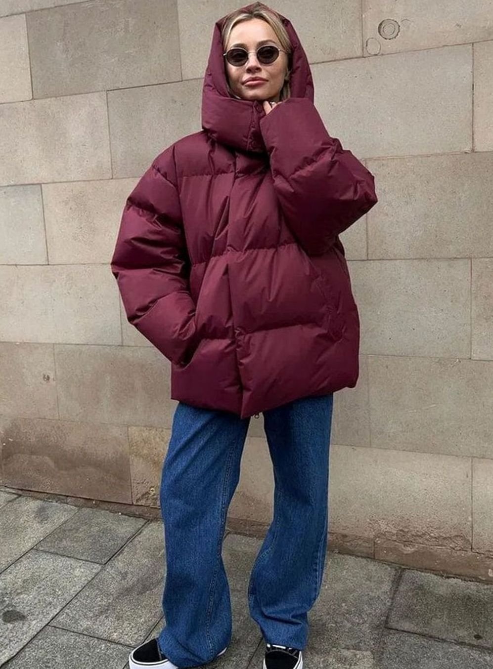 Women's Oversized Hooded Zip-Up Puffer Jacket