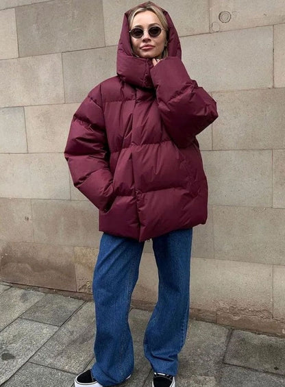 Women's Oversized Hooded Zip-Up Puffer Jacket