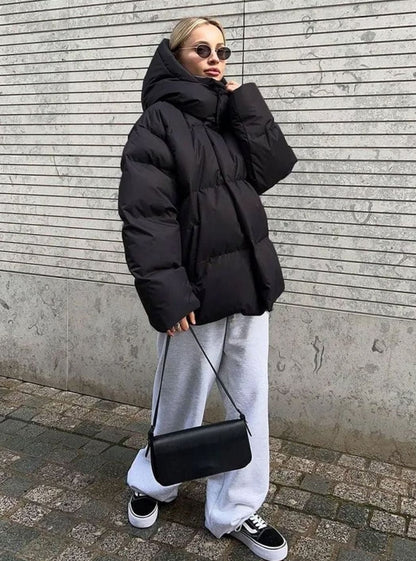 Women's Oversized Hooded Zip-Up Puffer Jacket