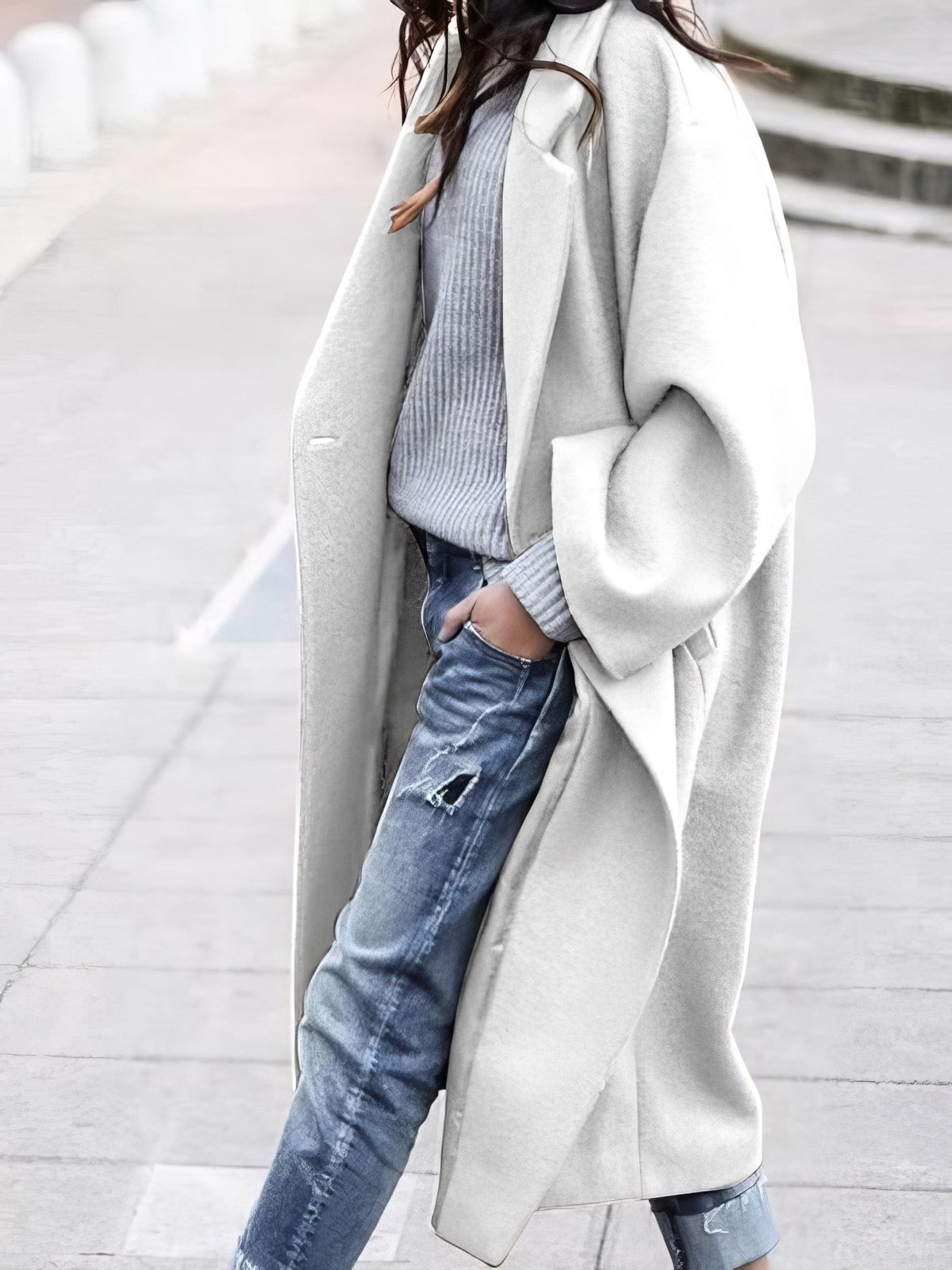 Women's Oversized Long Wool Winter Coat - Relaxed Fit for Cold Weather