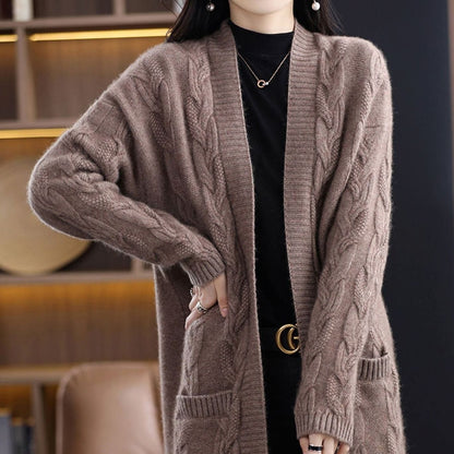 Women's Oversized Striped Long Open-Front Knit Cardigan