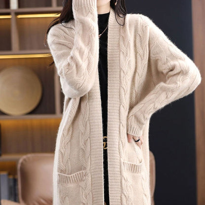 Women's Oversized Striped Long Open-Front Knit Cardigan