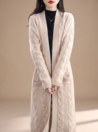 Women's Oversized Striped Long Open-Front Knit Cardigan