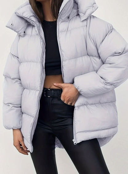 Women's Oversized Zip-Up Stand-Collar Puffer Jacket