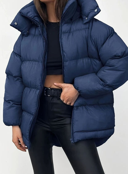 Women's Oversized Zip-Up Stand-Collar Puffer Jacket