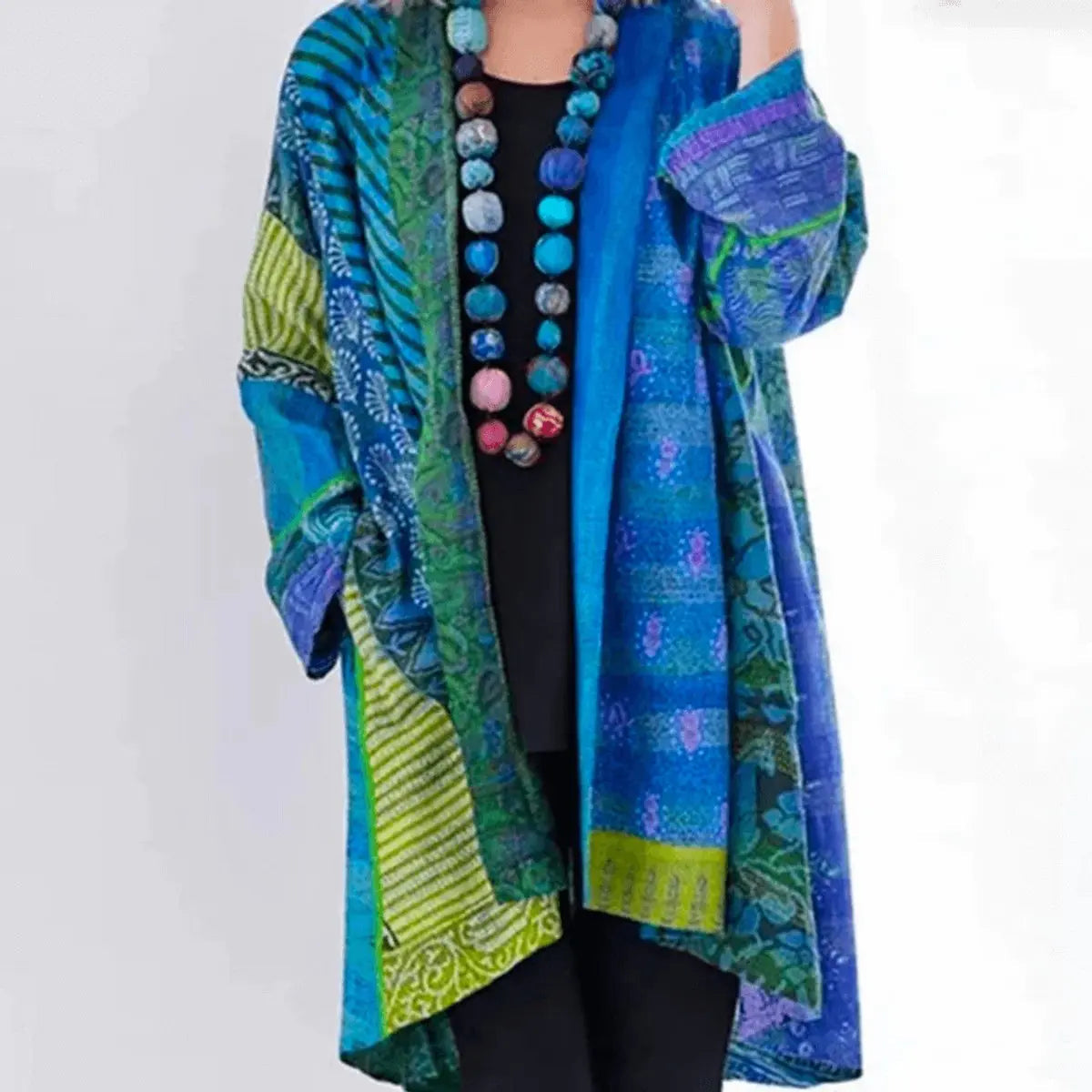 Women's Patchwork Open-Front Longline Cardigan