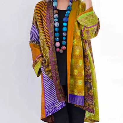Women's Patchwork Open-Front Longline Cardigan
