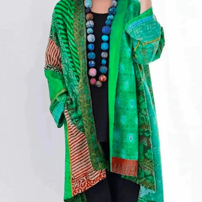 Women's Patchwork Open-Front Longline Cardigan