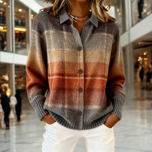 Women's Plaid Button-Down Knit Cardigan Sweater