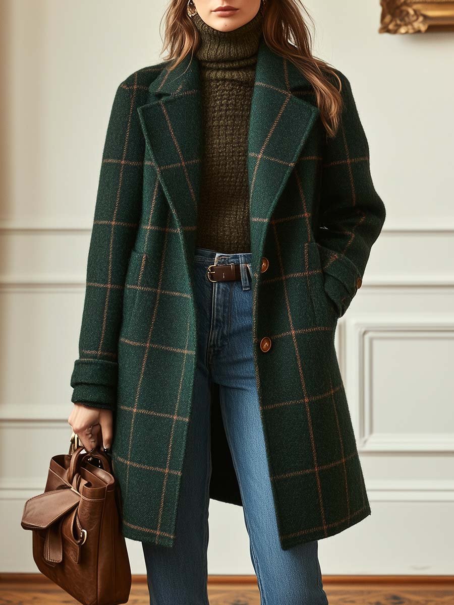Women's Plaid Mid-Length Winter Coat