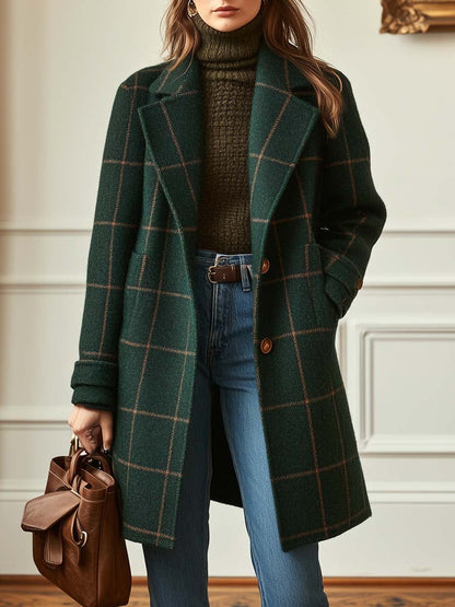 Women's Plaid Mid-Length Winter Coat