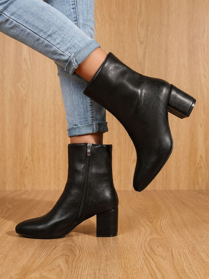 Women's Pointed-Toe Block-Heel Side-Zip Ankle Boots
