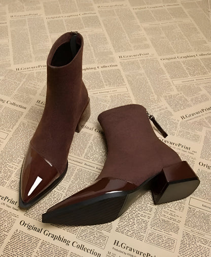 Women's Pointed Toe Block Heel Zip-Up Ankle Boots