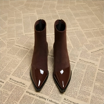 Women's Pointed Toe Block Heel Zip-Up Ankle Boots