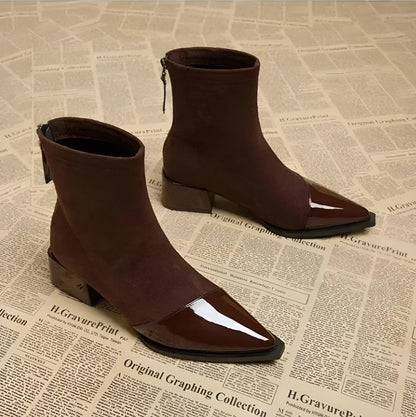 Women's Pointed Toe Block Heel Zip-Up Ankle Boots