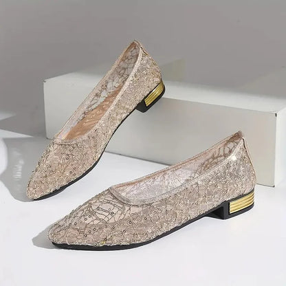 Women's Pointed Toe Lace Flat Wedding Shoes