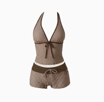 Women's Polka Dot Tankini with Adjustable Halter Neck