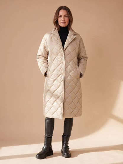 Women's Quilted Diamond-Stitch Mid-Length Winter Coat