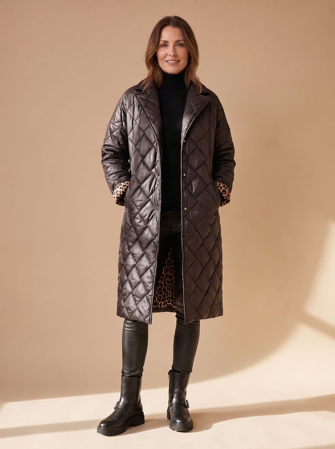 Women's Quilted Diamond-Stitch Mid-Length Winter Coat